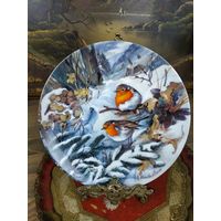 Винтажная декоративная тарелка от Hutschenreuther (Хутченройтер). Фарфор Урсулы Банд Vogel im Winter