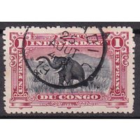 208. Бельгийское Конго. Охота на слонов. 1901 г. 1 Fr. Mi.#30.