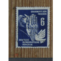 ГДР, 1950 год. Голубь. Танк День Мира 1 марка ном 6 пф