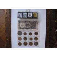 Египет /Подарочный Набор Египта/ 12 монет + 4 марки+банкнота