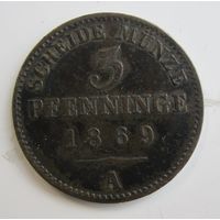 Пруссия 3 пфеннига 1869 А .30-358