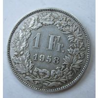 Швейцария 1 франк 1958, серебро  .Т-.87