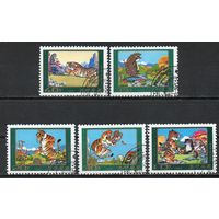 Сказка "Ёж побеждает тигра" КНДР 1985 год серия из 5 марок