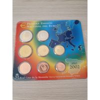 Официальный набор монет евро Испании регулярного чекана (8 монет) 2002 года BU.