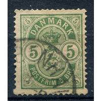 Дания - 1884/1902г. - герб, 5 Ore, wz 1 Y, перфорация 14:13 1/2 - 1 марка - гашёная. Без МЦ!