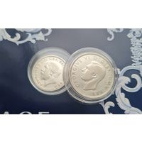 Две серебряные монеты. С рубля, без МЦ Великобритания. 2 шиллинга 1939 и 1 шиллинг 1936