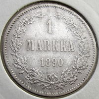 Россия для Финляндии, 1 марка 1890 года (L), серебро 868/ 5,18 г, Биткин #230