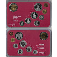 Швейцария 1999 год. 1, 5, 10, 20, 50 раппенов, 1, 2 и 5 франков (+ юбилейные 5 франков). Официальный набор монет в оригинальной коробке. BU, нечастый, тираж 16.000 шт.