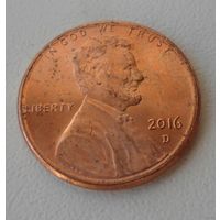 1 цент США 2016 г.в. D