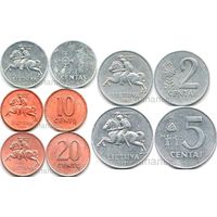 Литва 1, 2, 5, 10 и 20 центов 1991