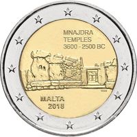 2 евро 2018 Мальта Храмы Мнайдра UNC из ролла