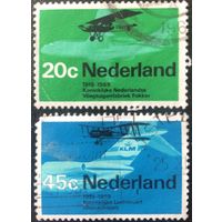 Нидерланды. 1968 год. 50-летие гражданской авиации Нидерландов.  Fokker F-2 и Fokker F-28 "Fellowship", на второй биплан "De Havilland" DH-9 и Jetplane Douglas DC-9.  Mi:NL 903-904. Гашеные.