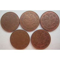 Германия 2 евроцента 2003 г. (A) (D) (F) (G) (J). Цена за 1 шт.