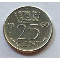 Нидерланды. 25 центов 1968 года.