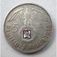 Германия 5 марок, рейхсмарок 1936 А,   серебро     .32-403