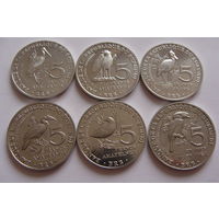 Бурунди. Набор 6 монет 5 франков 2014 год "Птицы"  Тираж: 300.000 шт