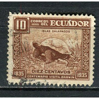 Эквадор - 1936 - 100-летие посещения Дарвином Галапагосских островов. Черепаха 10С - [Mi.348] - 1 марка. Гашеная.  (LOT FA39)-T10P50