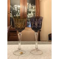 Два цветных хрустальных бокала, оригинал, 70 е года Германия,выс. 21 см.Цена за два бокала.Без дефектов.