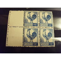 Распродажа дилерского лота 1944 квартблок Франции с 2 дополнительными купонами образовавщихся из-за неправильной резки печ. листов MNH** фауна птицы (5-10)