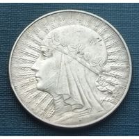 Серебро 0,750! Редкость! Польша 10 злотых, 1932-1934 Королева Ядвига (с отметной монетного двора под лапой)