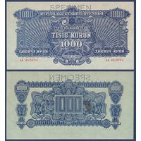 Чехословакия, 1000 крон 1944 г., P-50S (Советское командование, перфорация), UNC-