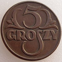 Польша, 5 грошей 1938 года (w), состояние XF, Y#10a