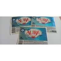 Этикетка от напитка "Aura", 5 литров (л) , Лидский пивзавод 3шт