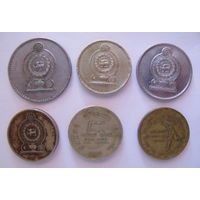 Монеты Шри-Ланка 1, 2 и 5 рупий. 1986, 2000, 2002, 2004 и 2007 года. Цена за все