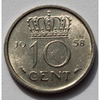 Нидерланды 10 центов, 1958 г.