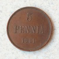 5 пенни 1911 года. AU.