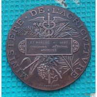 Франция большая тяжелая настольная медаль "Министерство сельского хозяйства" 1891 года.