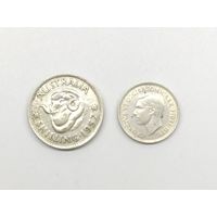 Лот из 2х монет: 1 шиллинг, 1957 г и 6 пенсов 1951 г, Австралия, Серебро