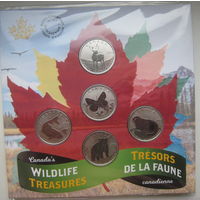 Канада 50 центов 2019 г. Животные. Сурок, Медведь, Бабочка, Рыба, Олень в буклете набор 5 шт.