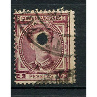 Испания (Королевство) - 1876 - Король Альфонсо XII - 4Pta - [Mi.163] - 1 марка. гашеная пробоем.  (Лот 99P)