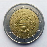 Италия 2 евро 2012 10 лет евро наличными