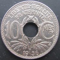1k Франция 10 сантимов 1936 (большое отверстие) В ХОЛДЕРЕ распродажа коллекции