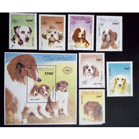 Вьетнам 1990 г. Собаки. Фауна, полная серия из 7 марок + Блок #0132-Ф1