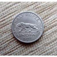 Werty71 Индия 1/2 рупии 1947 Георг 6 Лев