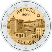 2 Евро Испания 2023  Касерес - наследие ЮНЕСКО UNC из ролла