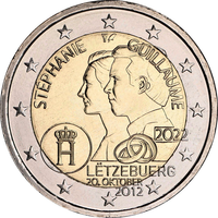 2 евро 2022 Люксембург 10 лет свадьбы Герцога Гийома и Герцогини Стефании UNC из ролла