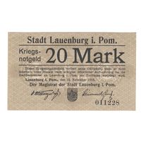 Германия Лауэнбург 20 марок 1918 года. Состояние UNC!