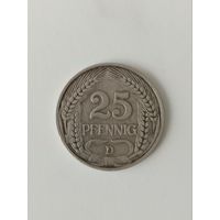 Германия 25 пфеннигов 1909 D