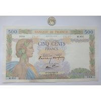Werty71 Франция 500 франков 1940 банкнота большой формат без проколов надрыв снизу
