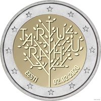 2 евро Эстония 2020 100-летие Тартуского мирного договора между РСФСР и Эстонией  UNC из ролла
