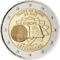 2 евро 2007 Люксембург 50-летие подписания Римского договора UNC из ролла
