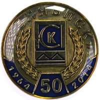 Знак. 50 ЛЕТ ЧЕБЯБПСК. 1964 - 2014. Логотип. Строительство. Челябинск. Лак.