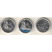 Канада набор 3 монеты 10 цент 2021 100 лет шхуне Bluenose