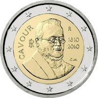 2 евро 2010 Италия 200 лет со дня рождения Камилло Кавура UNC из ролла