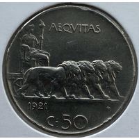 Италия 50 чентезимо 1921 г. В холдере