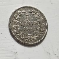Нидерланды 5 центов, 1869 Ag 5-1-22